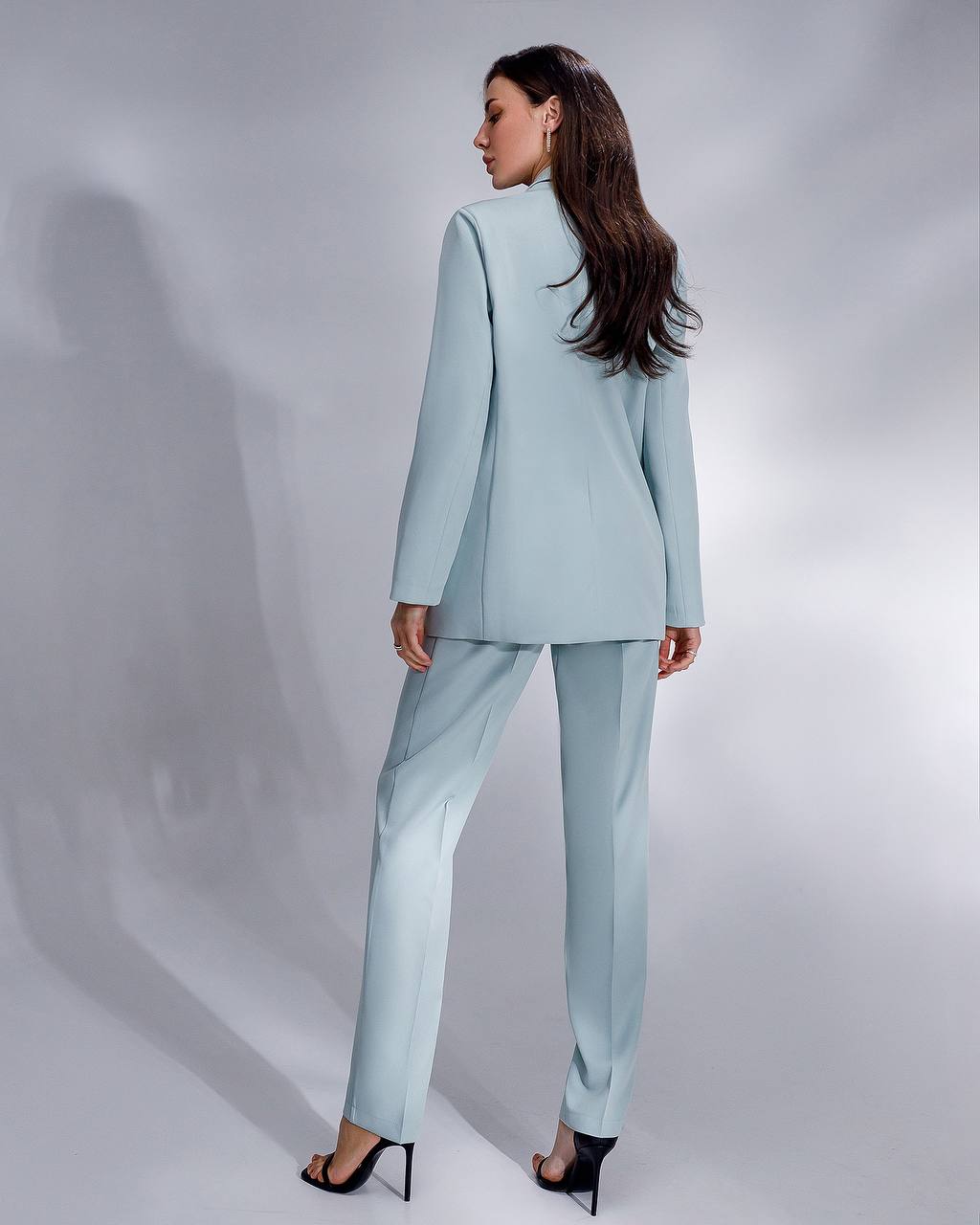 Luxury Diagonal Suiting Crepe Women's Suit in Blue