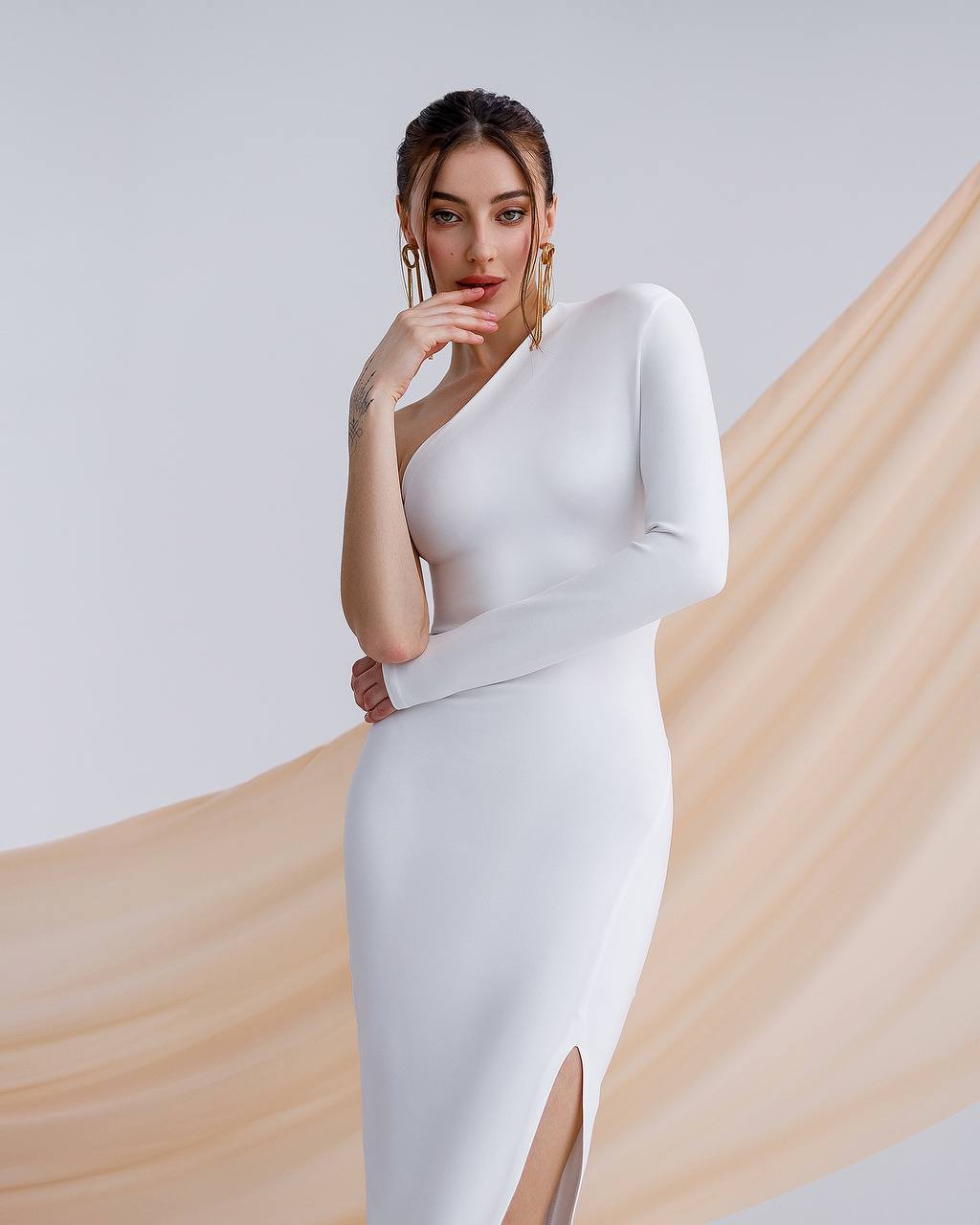Elegant Asymmetric One Sleeve Long Bandage Dress for Women