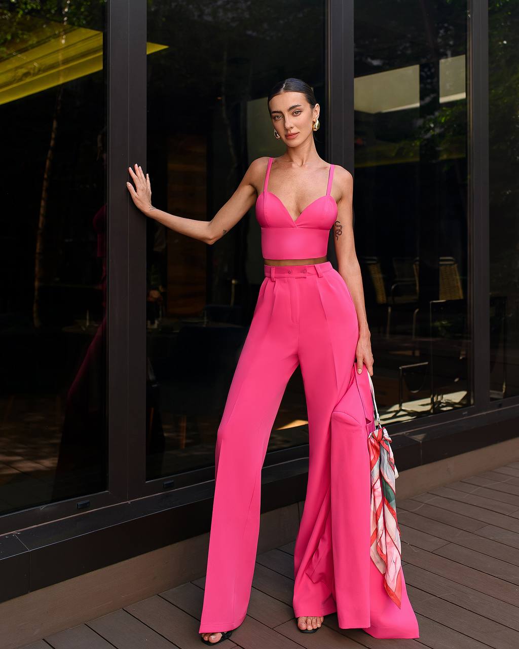 Prom Bridal Wedding Cocktail Graduation Pink Three-Piece Women Suit Jacket Top Trousers Pantsuit Palazzo Pants