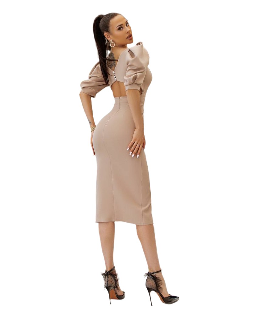 Elegant Midi Dress with Slit for Women