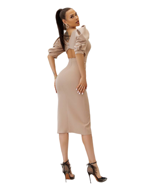 Elegant Midi Dress with Slit for Women