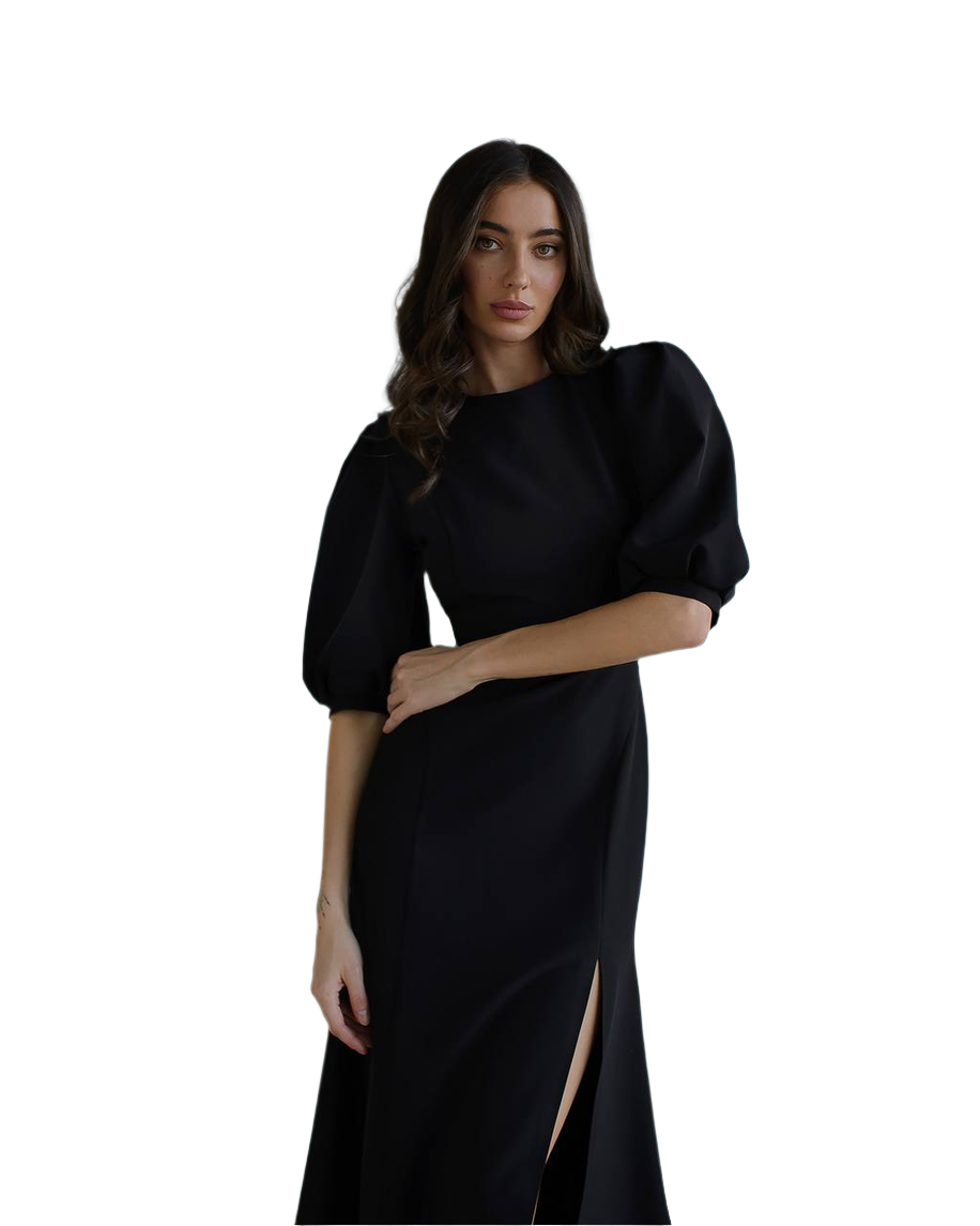 Elegant Women Midi Dress in Premium Diagonal Crepe Fabric