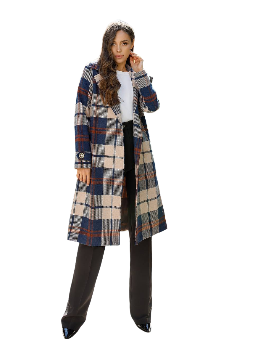 Womens Long Blue Plaid Turkish Coat
