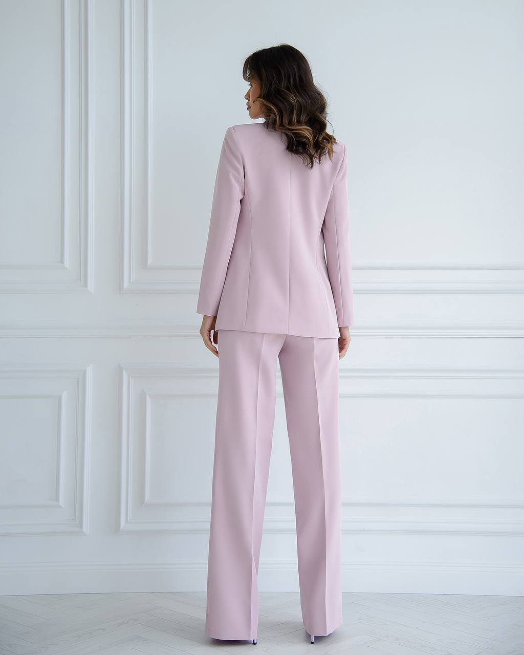 Pink Prom Bridal Wedding Cocktail Graduation Three Piece Womens Suit Jacket Top Trousers Elegant Business Outfit Pantsuit Palazzo Pants