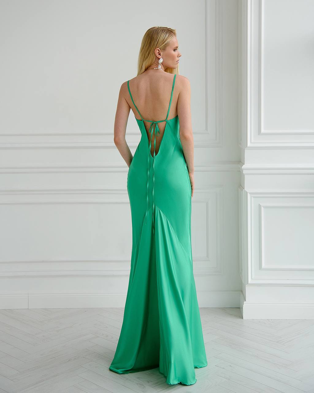 Elegant Women's Silk Slip Dress in Green, Black, and Silver