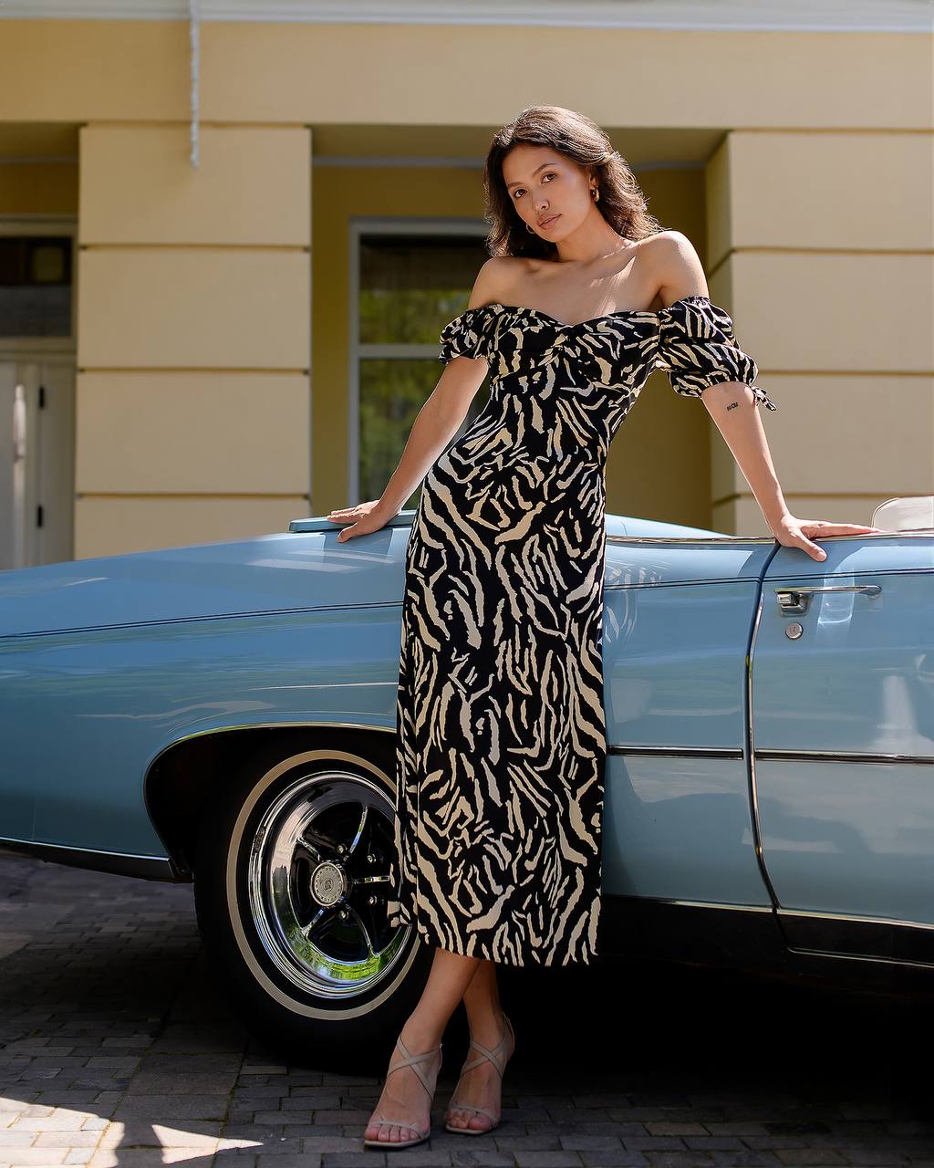 Elegant Printed Silk Midi Dress for Women