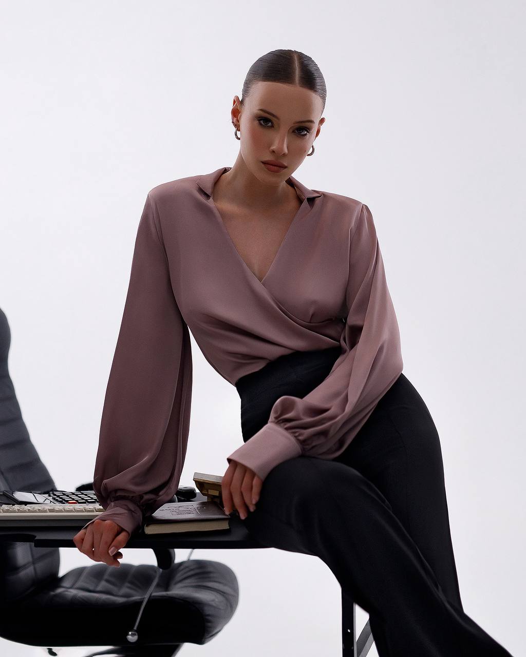 Women Premium Suit Crepe Diagonal Pants with Elastic Back