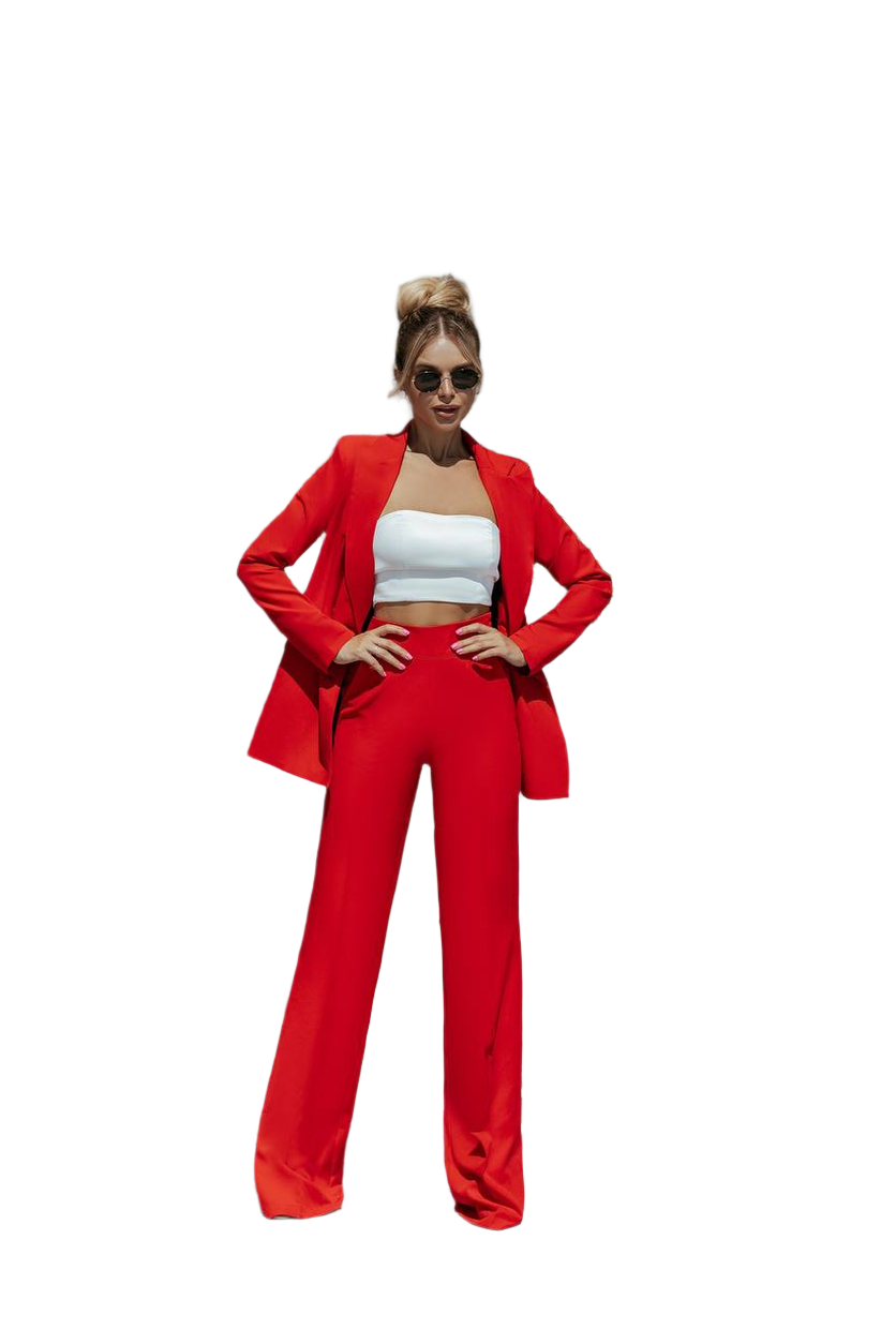Oversized Red Suit for Women in Diagonal Crepe Fabric