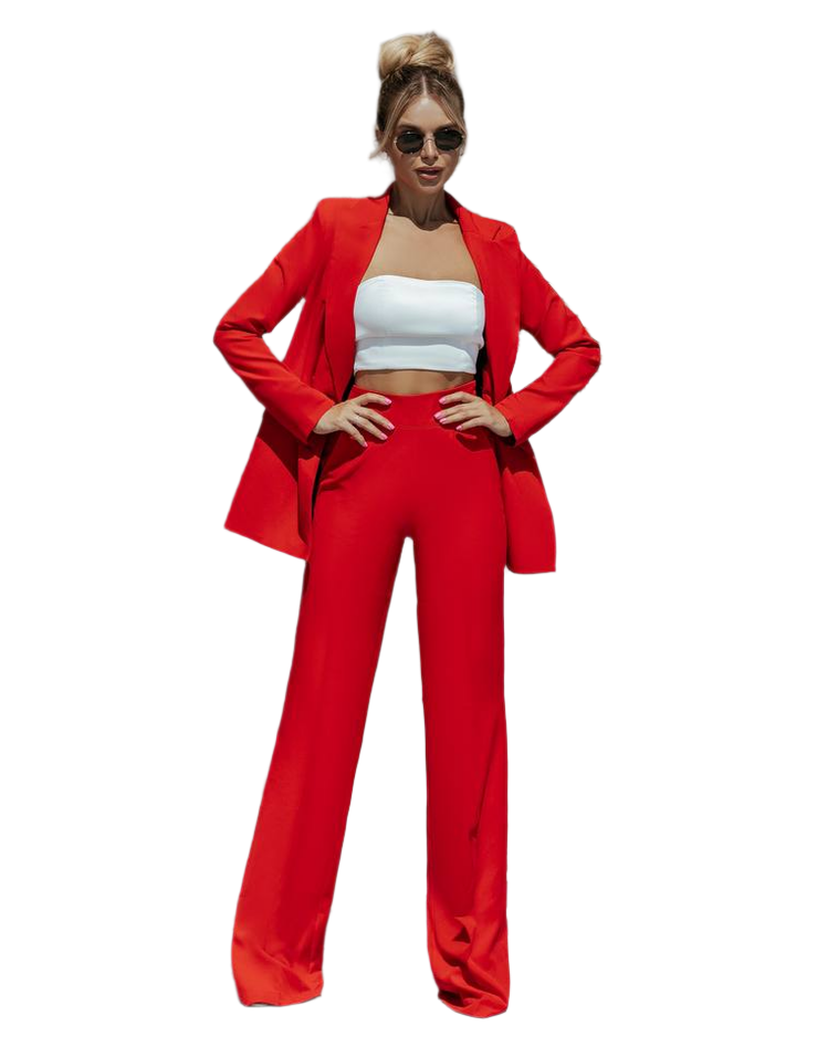 Oversized Red Suit for Women in Diagonal Crepe Fabric