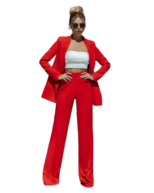 Oversized Red Suit for Women in Diagonal Crepe Fabric