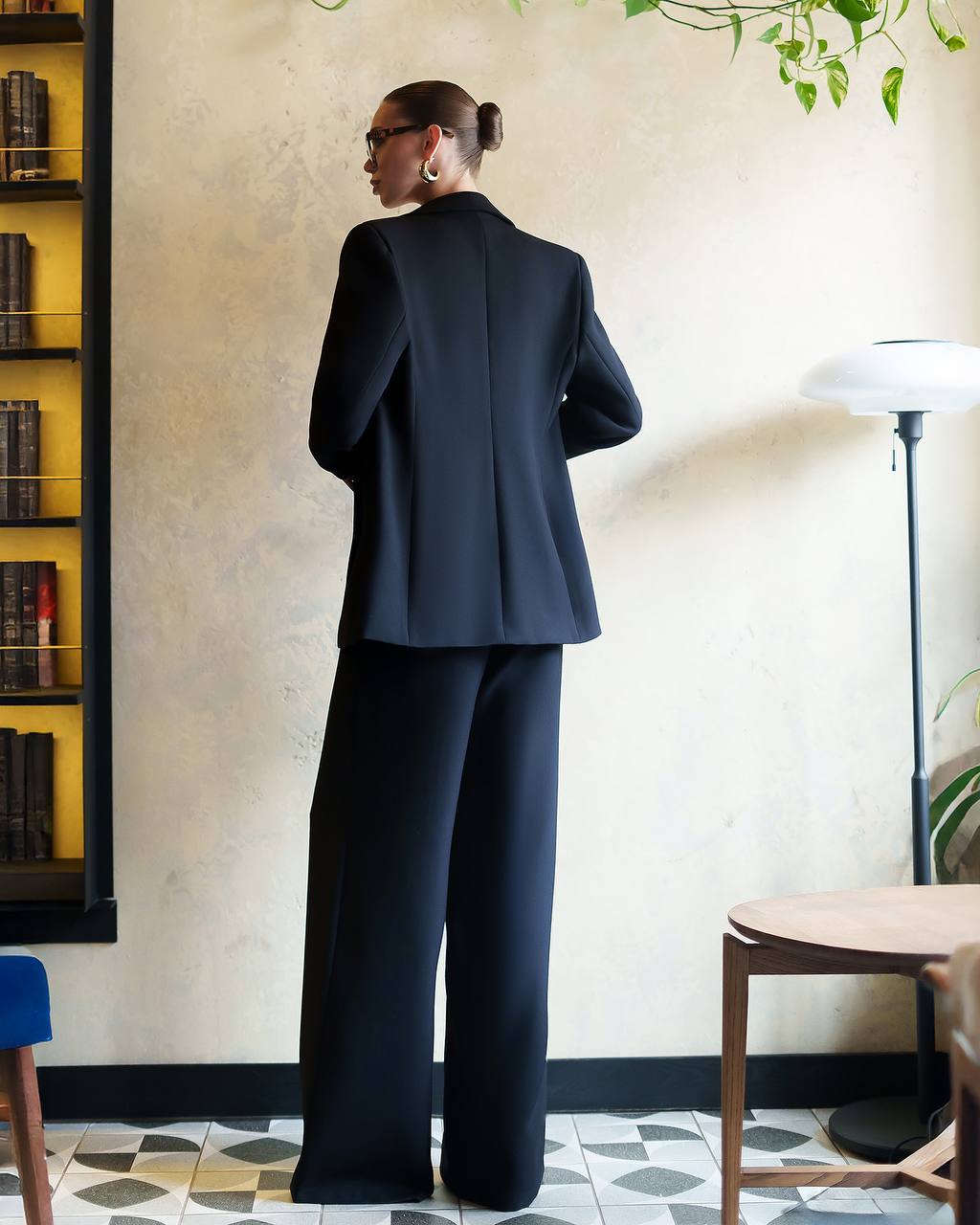 Black Womens Wide Leg Trouser Suit with Blazer Premium Viscose Blend