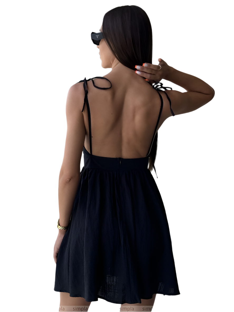 Black dress with thin straps on a white background