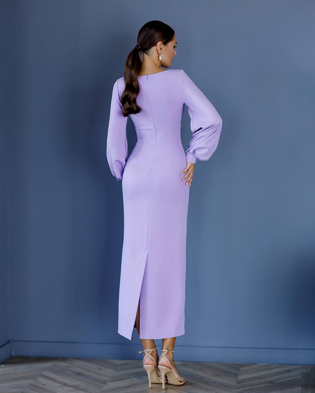Elegant Midi Dress for Women in Lavender Premium Crepe Fabric