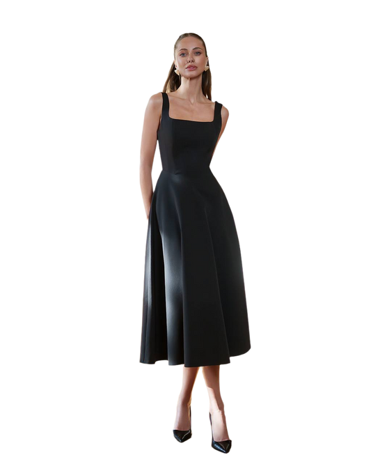 Elegant Midi Dress in Premium Suit Crepe Diagonal Fabric