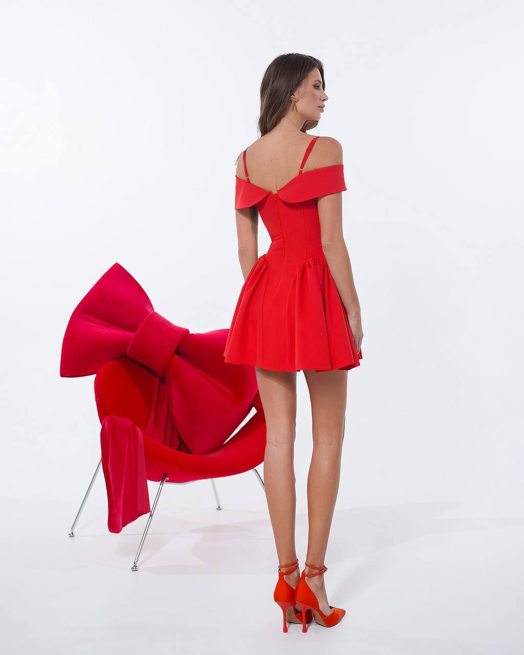 Women Red Off Shoulder Corset Dress in Premium Crepe Fabric