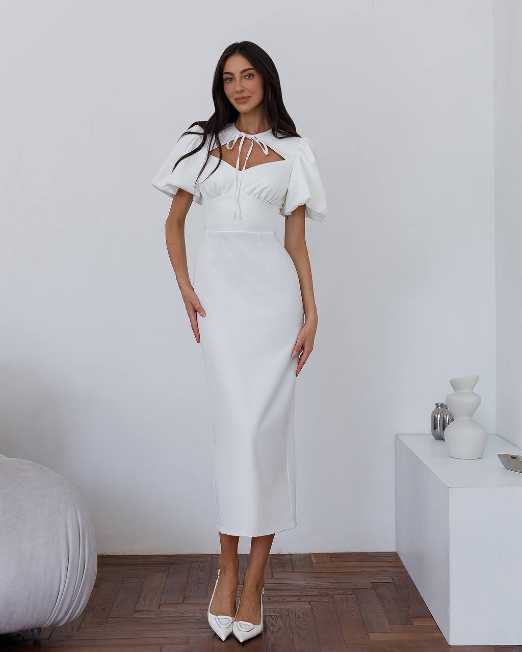 Elegant Midi Dress for Women in Premium Suiting Crepe
