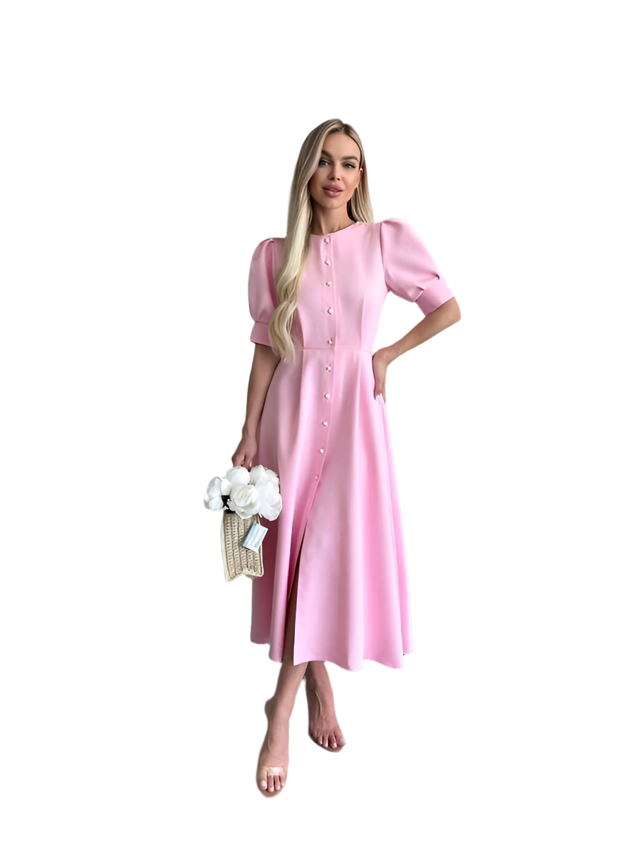 Elegant Pink Midi Dress with Button Front for Special Occasions