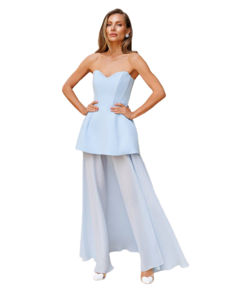 Premium Quality Light Blue Peplum Dress and Skirt Set for Women
