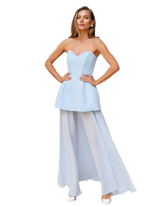 Premium Quality Light Blue Peplum Dress and Skirt Set for Women