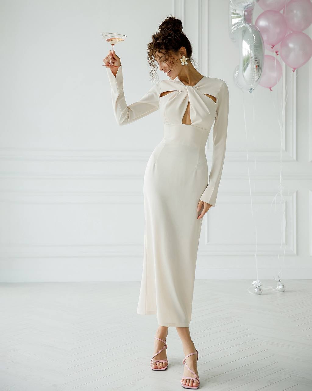 Elegant Midi Dress for Women in Premium Twill-Silk Fabric