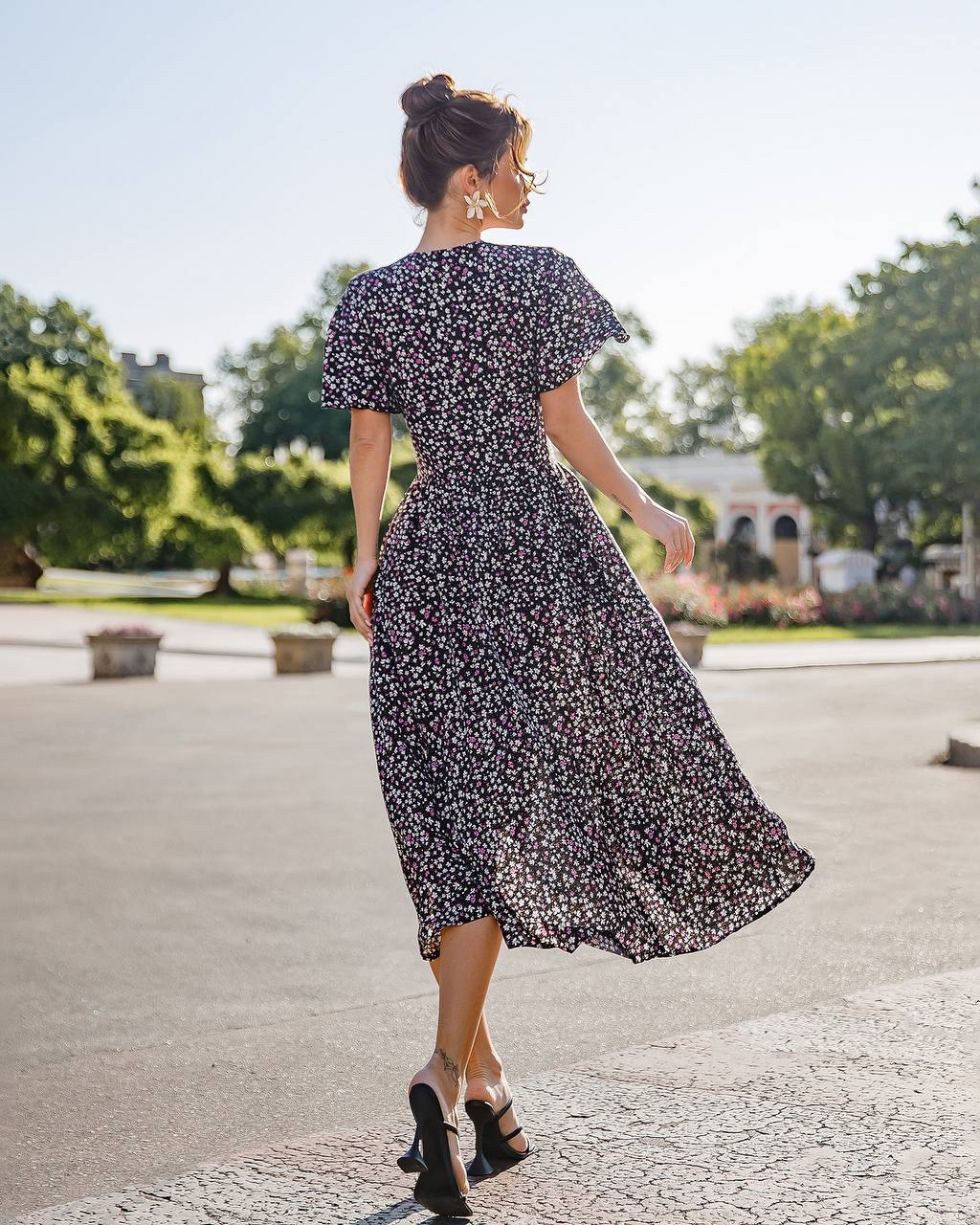 Floral Printed Staple Fabric Midi Dress for Women