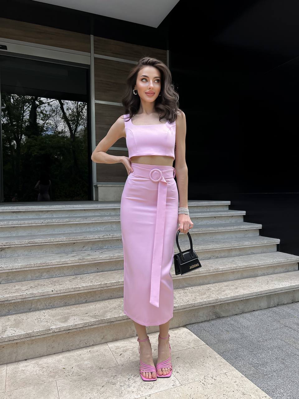 Womens Pencil Skirt and Top Set in Diagonal Crepe