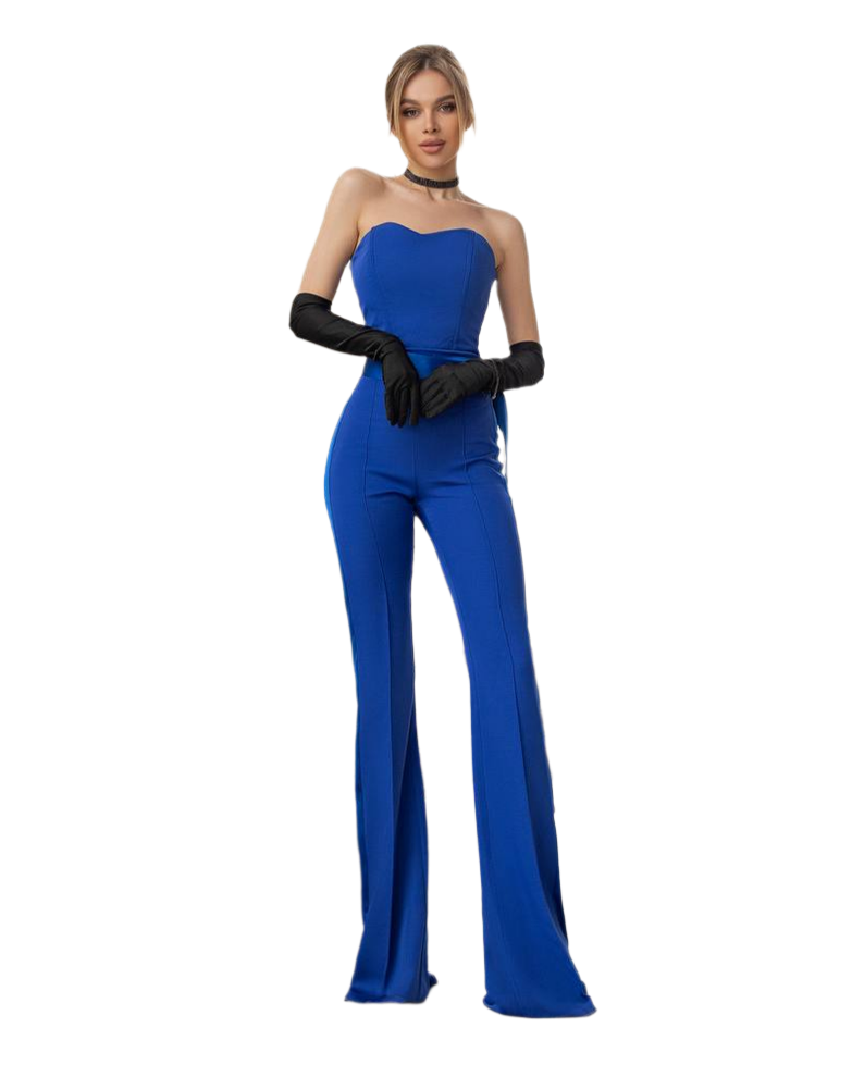 Elegant Strapless Women's Jumpsuit in Electric Blue and Black
