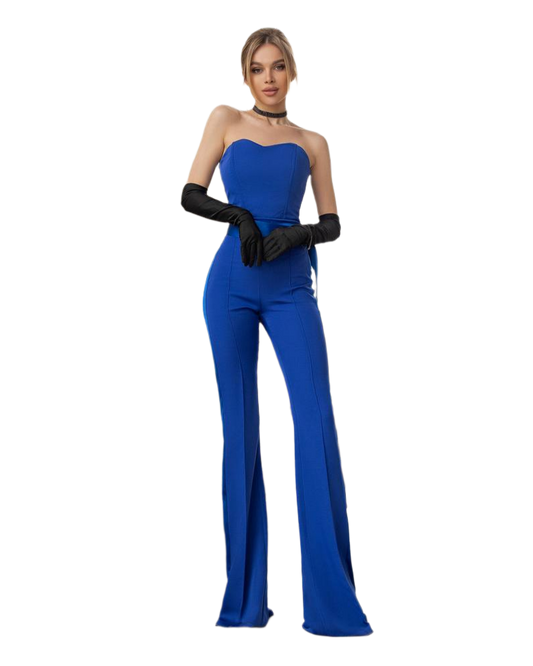 Elegant Strapless Women's Jumpsuit in Electric Blue and Black