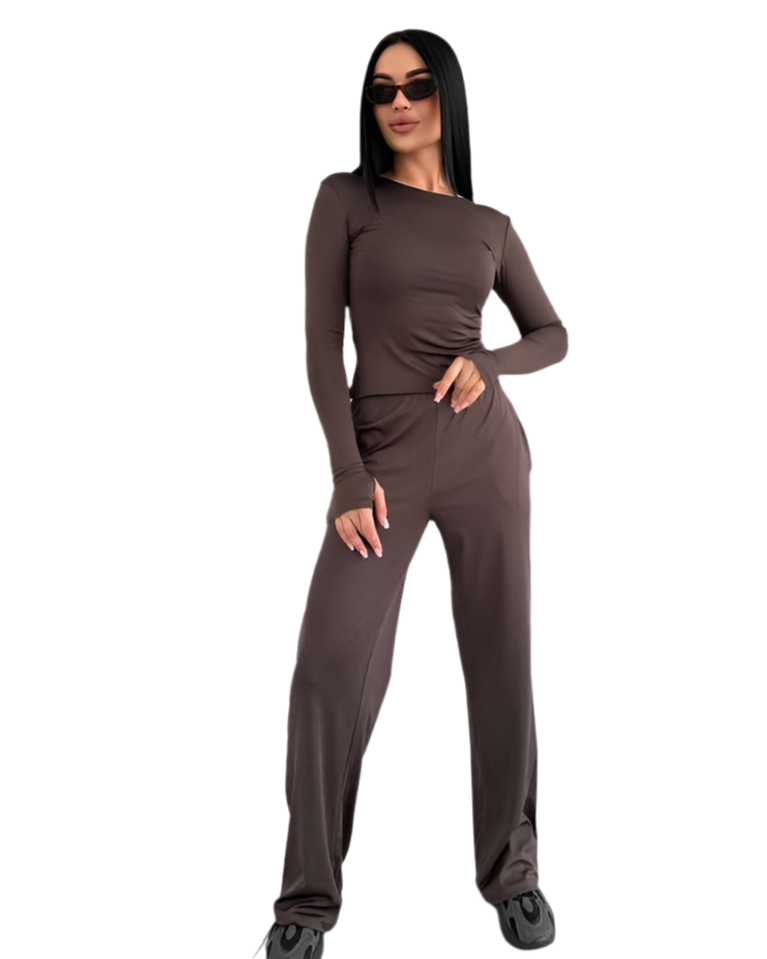 Women Three-piece Suit in Brown Microdiving Fabric Comfortable and Versatile