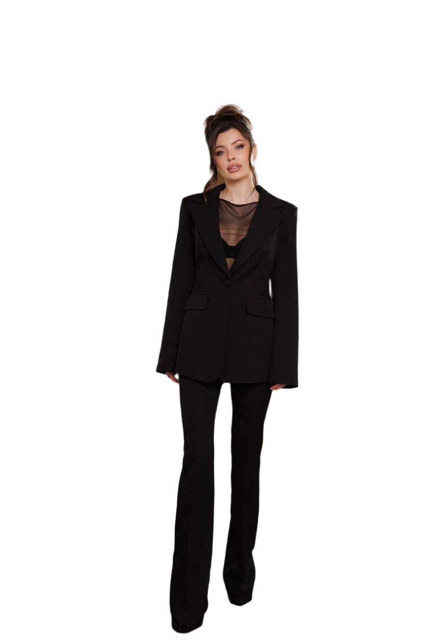 Womens Black Diagonal Crepe Suit Elegant Tailored Blazer and Pants