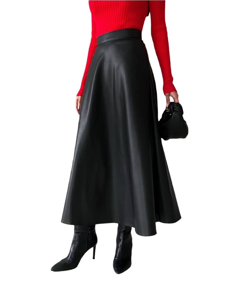 Zlata Eco-Leather Skirt for Women Black with Suede Base