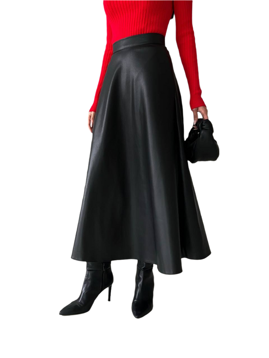 Zlata Eco-Leather Skirt for Women Black with Suede Base