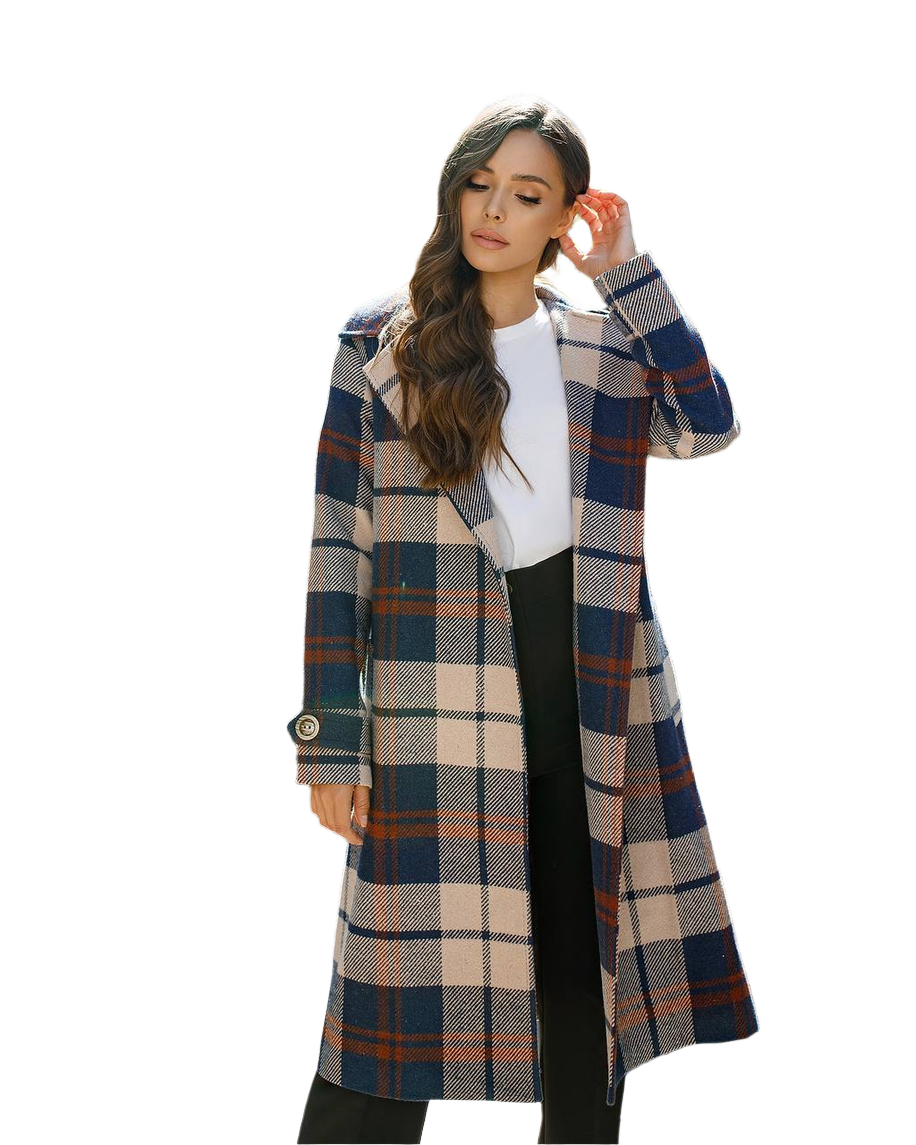 Womens Long Blue Plaid Turkish Coat