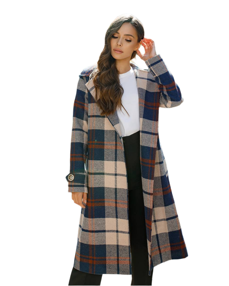 Womens Long Blue Plaid Turkish Coat