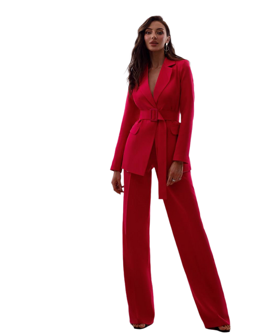 Chic Luxe Red Suit Set for Women - Elegant Outfit for Work or Events