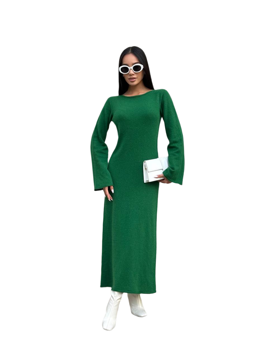Elegant Green Long Sleeve Women Dress Dizi Luxury Quality