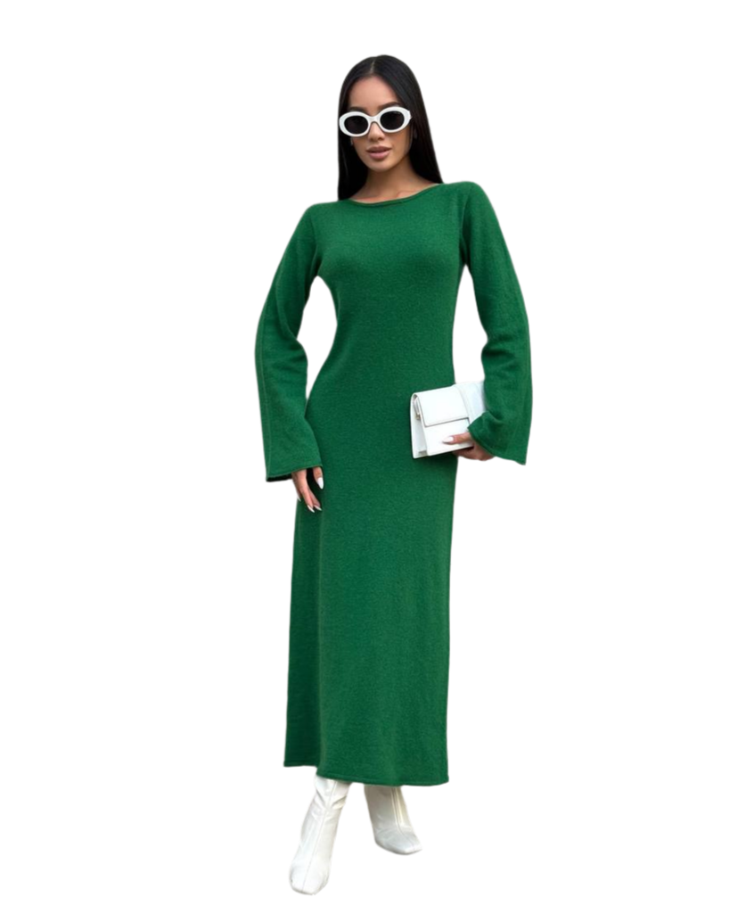 Elegant Green Long Sleeve Women Dress Dizi Luxury Quality