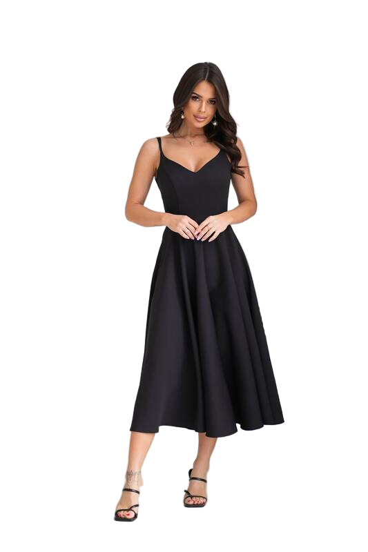 Elegant Black Cocktail Dress Fitted Silhouette Midi Length
