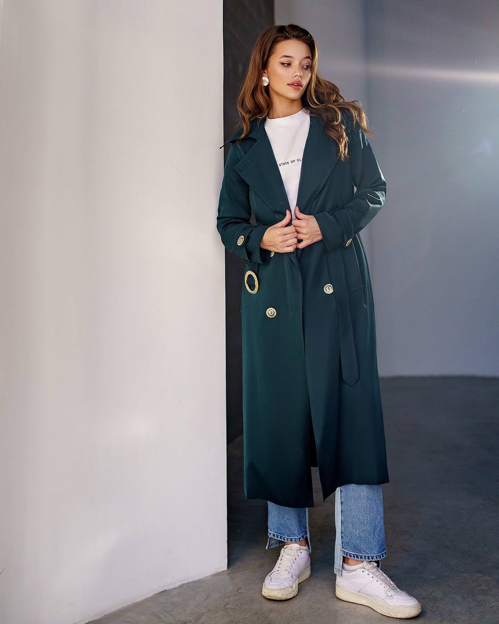 Stylish Cotton Trench Coat for Women with Pockets and Belt Slim Fit Outerwear