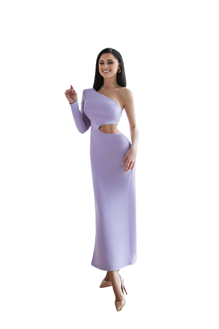 Elegant One Shoulder Cutout Long Dress in Lavender