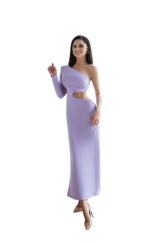 Elegant One Shoulder Cutout Long Dress in Lavender