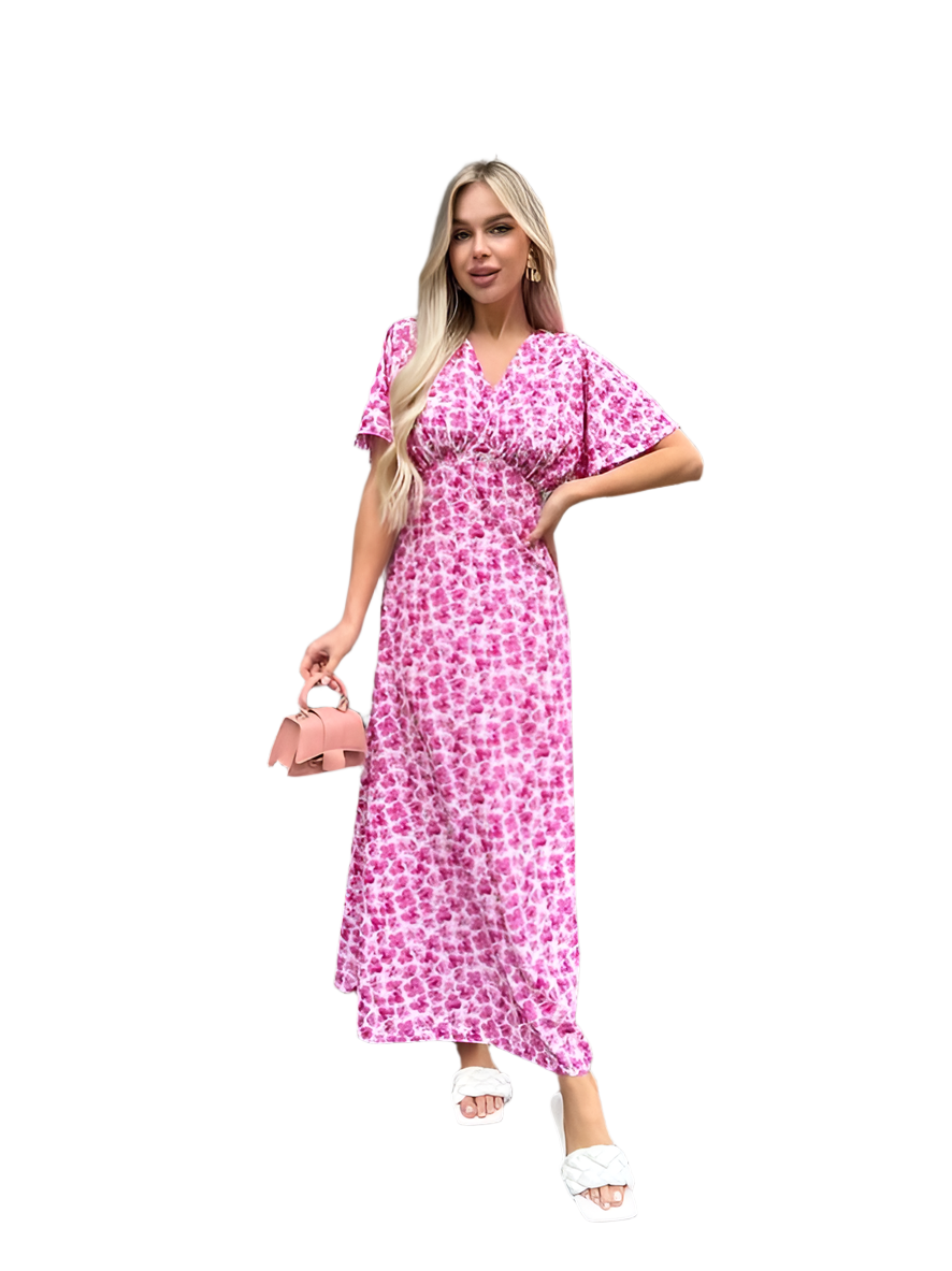 Lightweight Pink Floral Midi Dress for Summer Walks