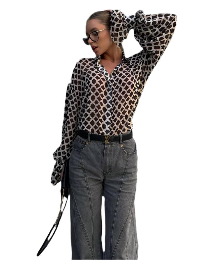 Lightweight Chiffon Blouse for Women Sheer Geometric Pattern