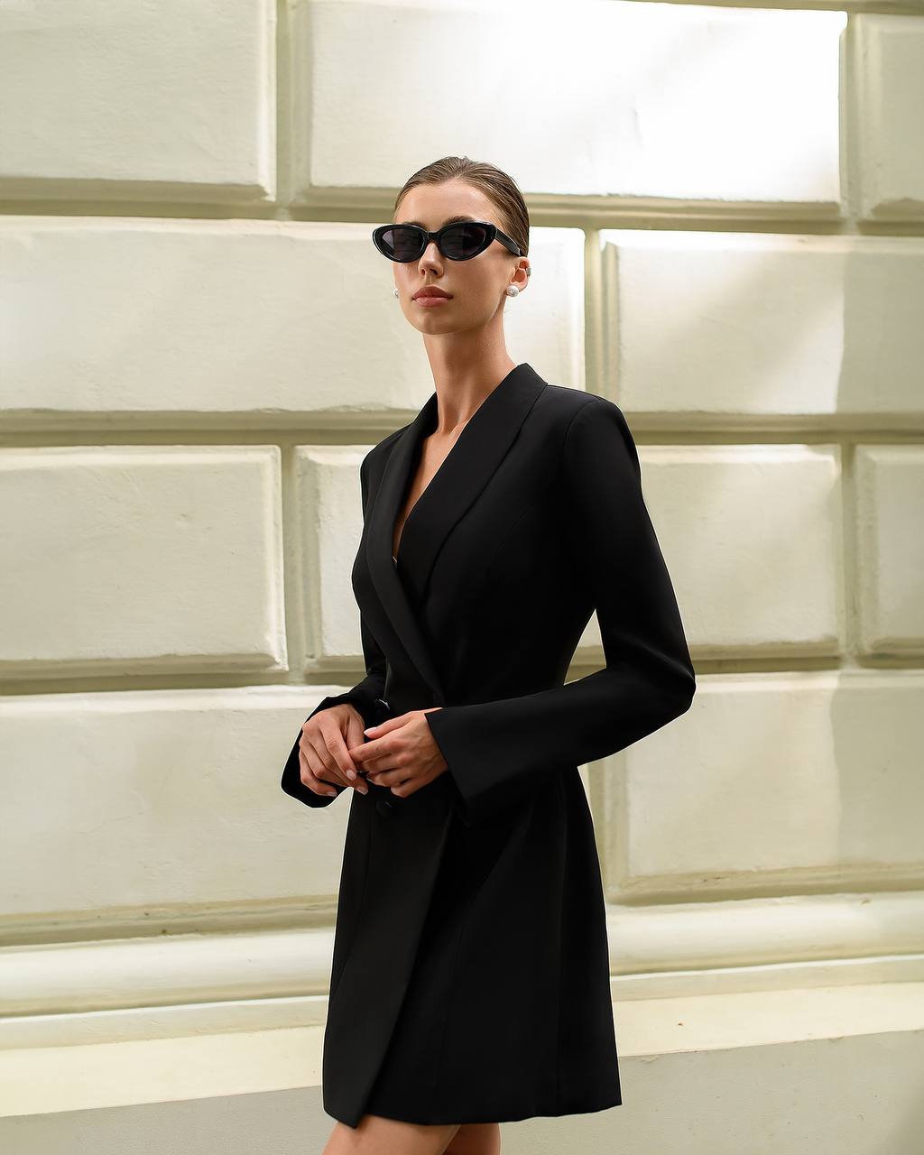 Premium Diagonal Crepe Blazer Dress with Dense Lining