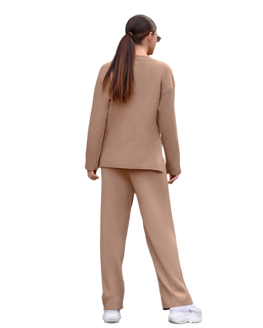 Stylish Beige Two Piece Sweater and Pants Set for Cozy Comfort