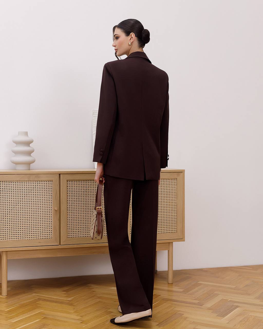Womens Double Suit Premium Diagonal Crepe Black Chocolate