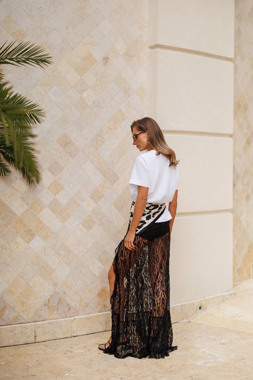 Womens Black Lace Skirt and Shorts Set with Ruffle Detail