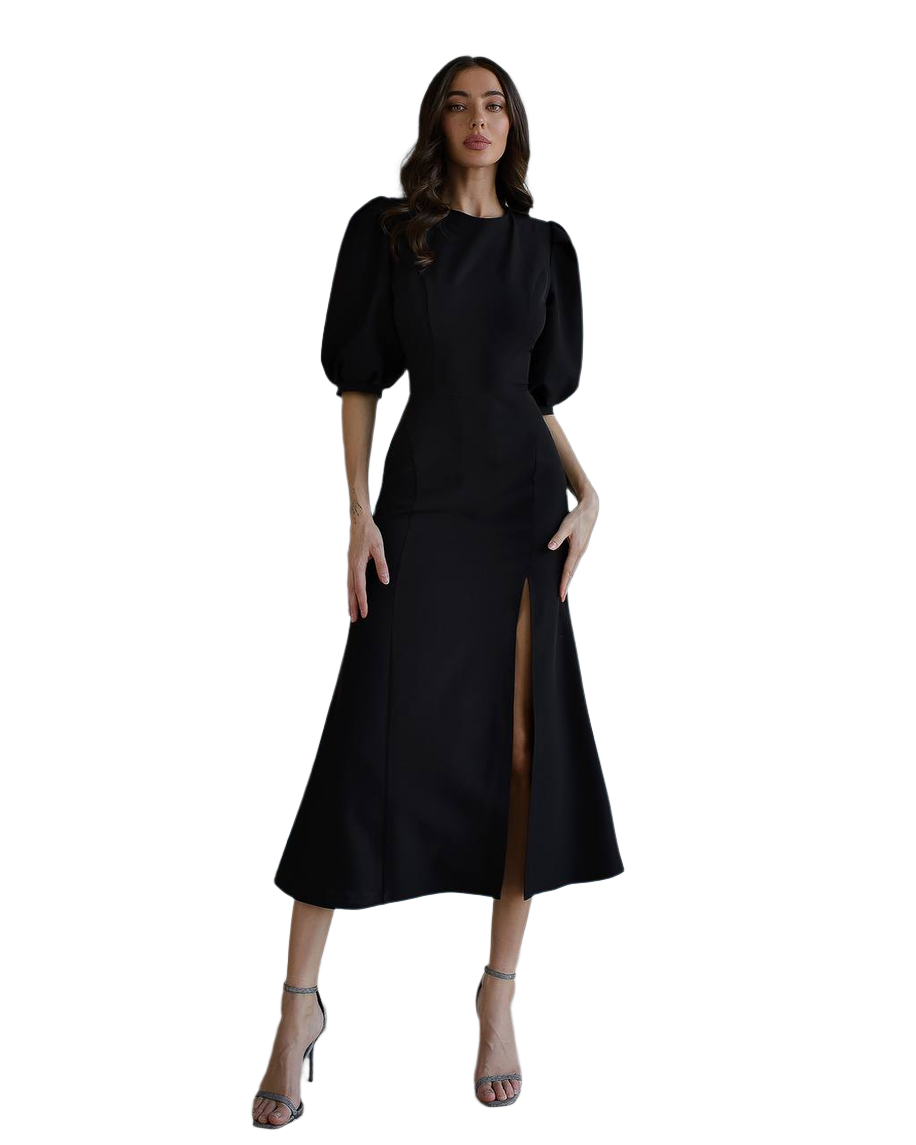 Elegant Women Midi Dress in Premium Diagonal Crepe Fabric