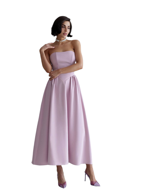 Strapless Midi Dress Women Premium Crepe Fabric Elegant Cocktail Dress