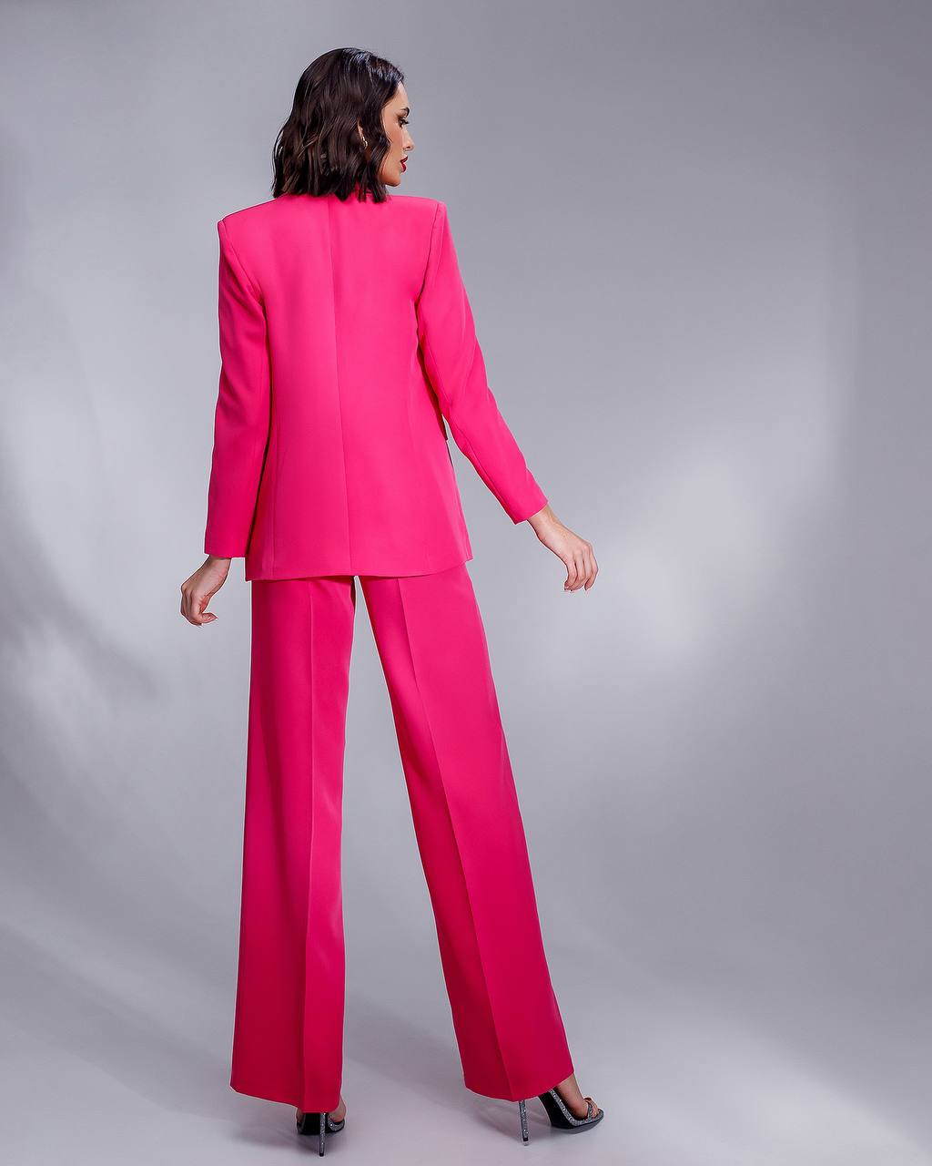 Prom Bridal Wedding Cocktail Graduation Pink Three-Piece Women Suit Jacket Top Trousers Pantsuit Palazzo Pants